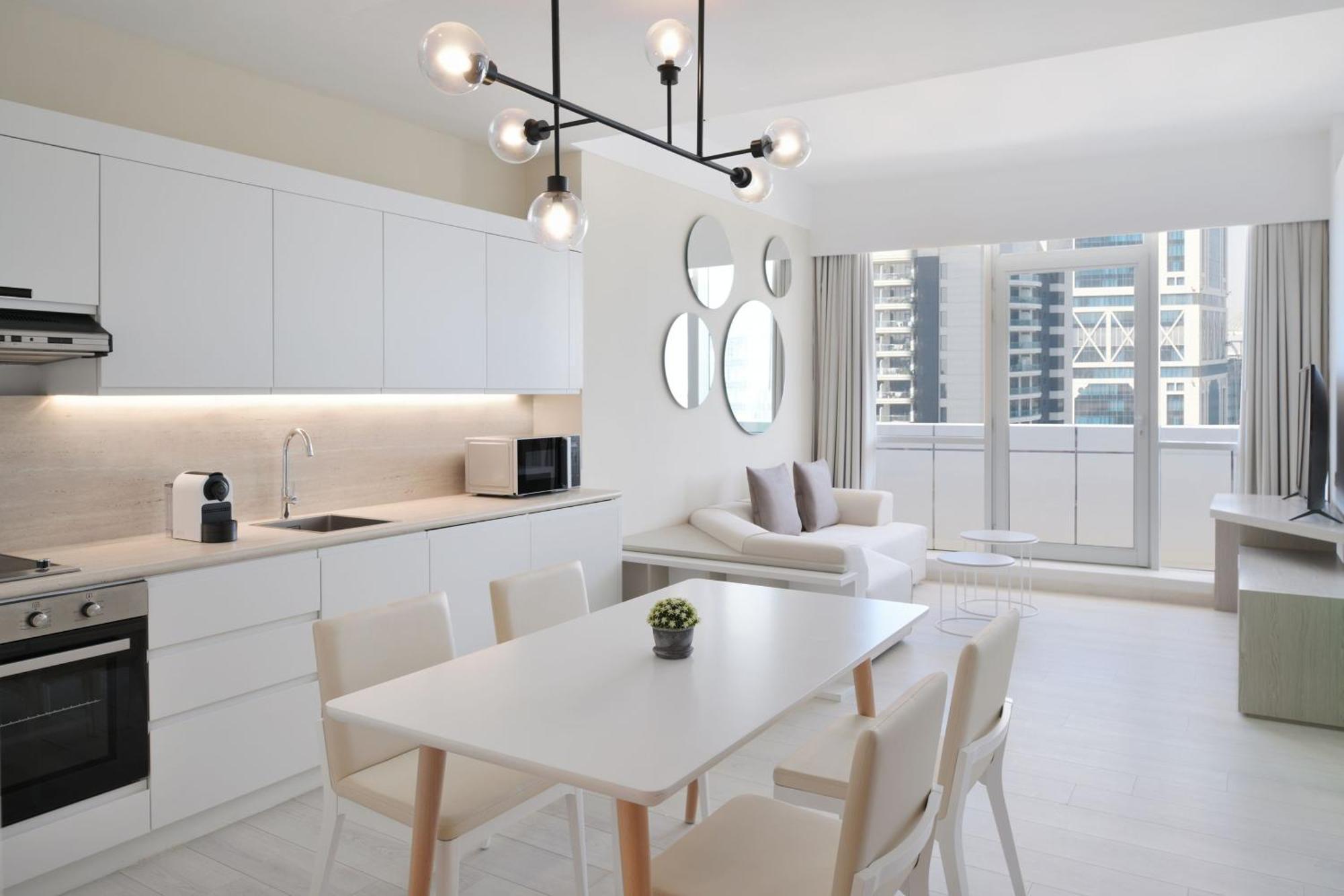 Element By Westin West Bay Doha Hotel Luaran gambar A 3D rendering of a kitchen